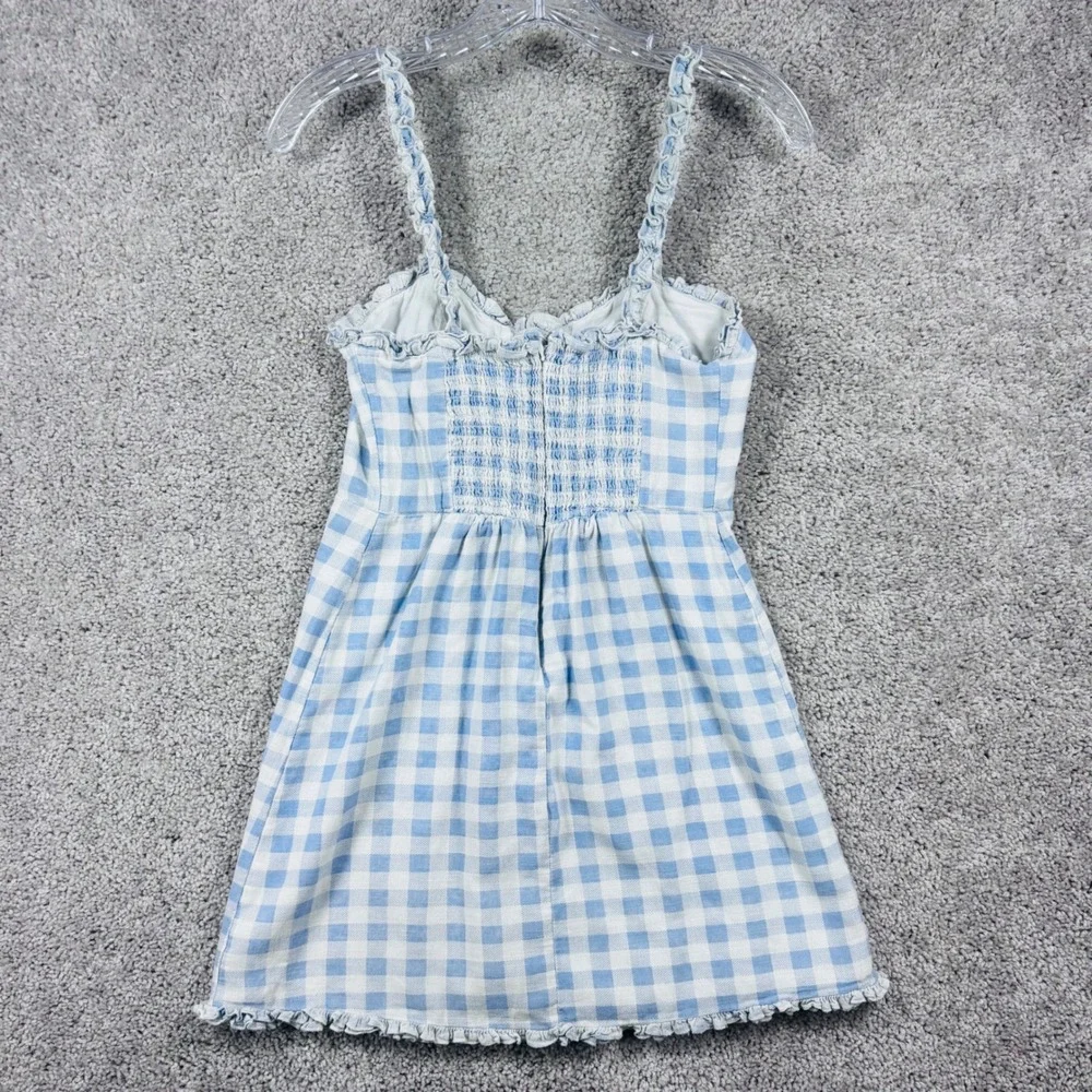 Urban Outfitters Blue Gingham Lace Up Ruffle Mini Dress‎ Small OB1210894